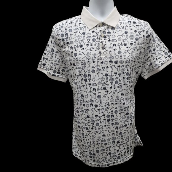 AG Adriano Goldschmied Bryce S/S Polo Bold Golf Print Medium white black - Picture 1 of 7